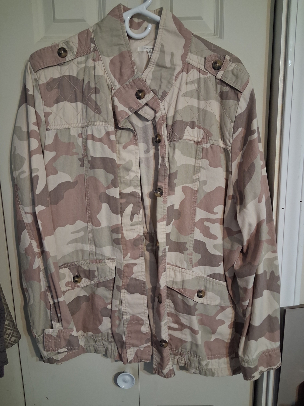 Maurices Women's Desert Camo Utility Jacket in Beige and Tan